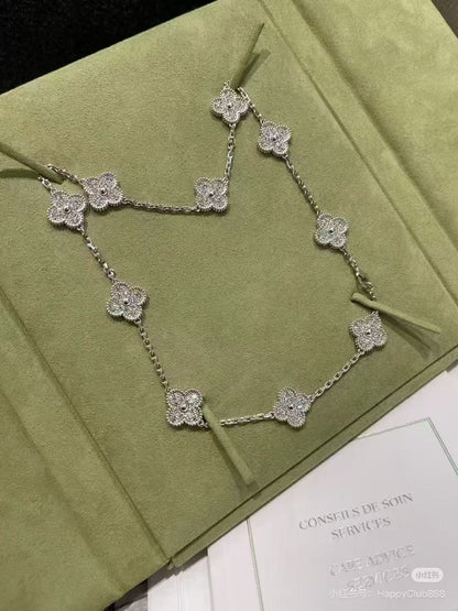 [Regal Gem Jewelry]CLOVER 10 MOTIFS  FULL DIAMOND NECKLACE