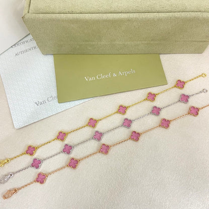 [Regal Gem]2026 NEW CLOVER 6 MOTIF BUBBLE PINK ENAMEL BRACELET