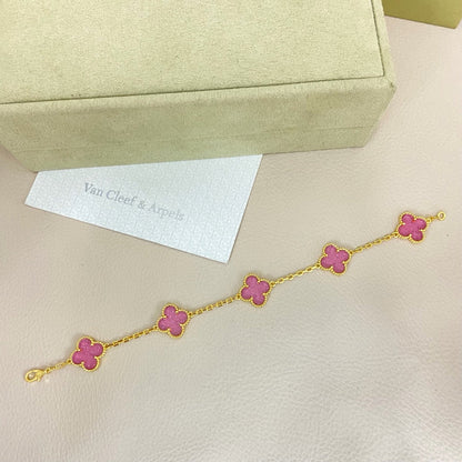 [Regal Gem]NEW BUBBLE PINK ENAMEL 5-FLOWER BRACELET