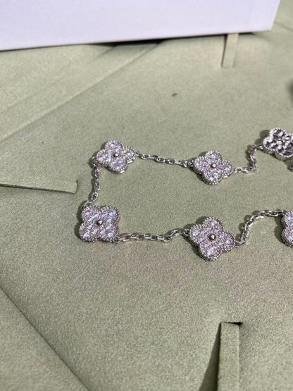 [Regal Gem Jewelry]CLOVER 10 MOTIFS  FULL DIAMOND NECKLACE