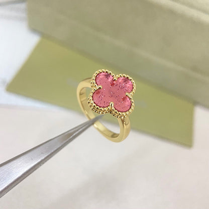 [Regal Gem]NEW ROSE QUARTZ FOUR-LEAF CLOVER RING