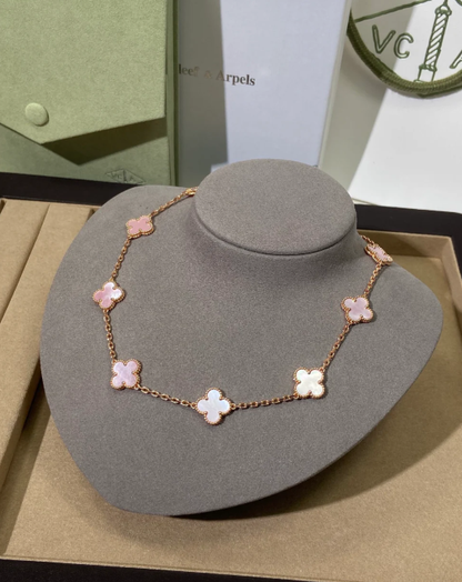 [Regal Gem Jewellery] Pink Necklace with Ten Clover Designs
