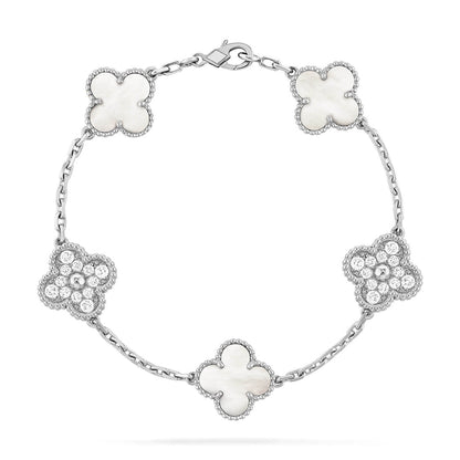 [Regal Gem]CLOVER WHITE PEARL MOP 5 MOTIF BRACELET COLLECTION