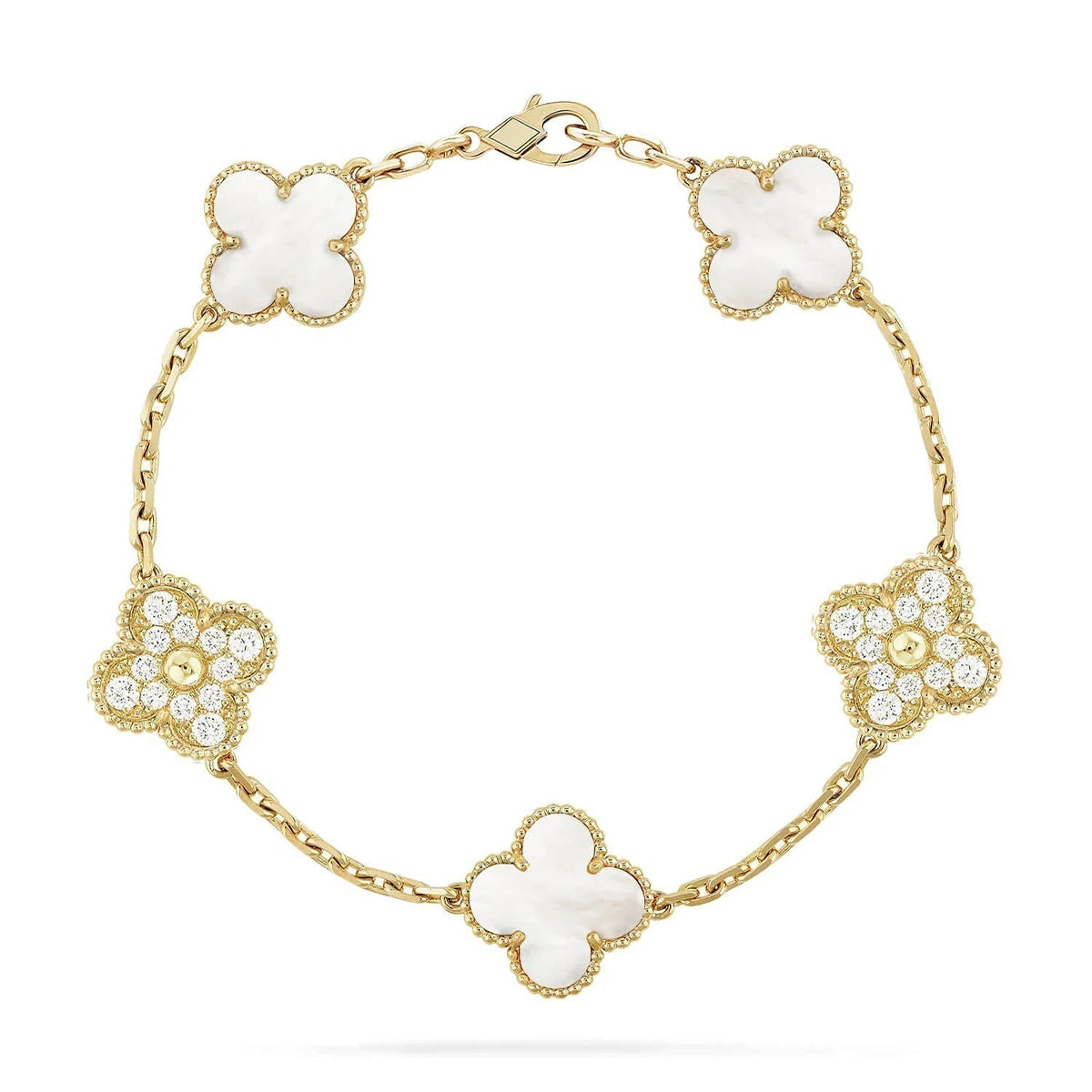 [Regal Gem]CLOVER WHITE PEARL MOP 5 MOTIF BRACELET COLLECTION