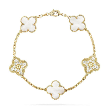 [Regal Gem]CLOVER WHITE PEARL MOP 5 MOTIF BRACELET COLLECTION