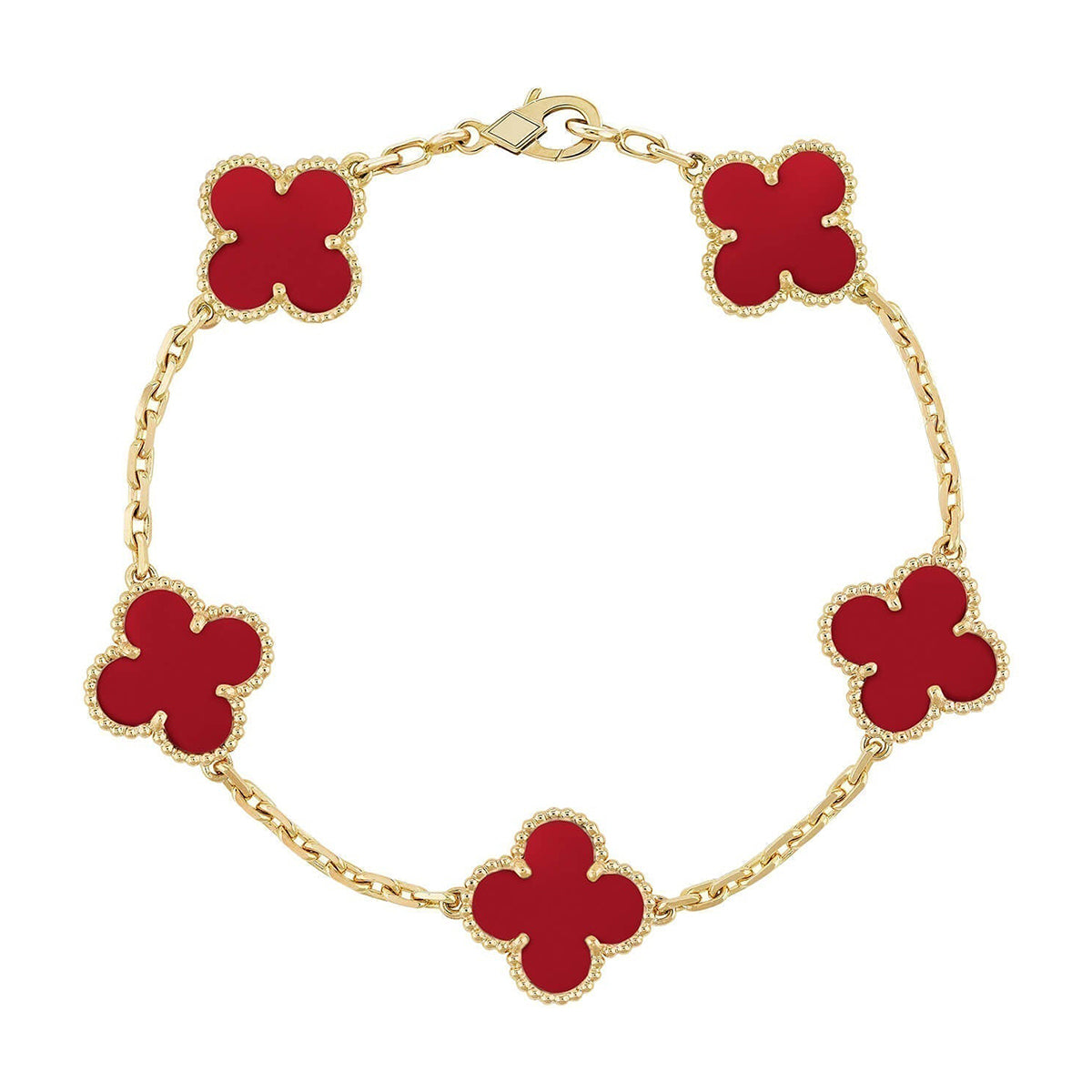 [Regal Gem] CLOVER 5 MOTIF RED CORNELIAN BRACELET COLLECTION