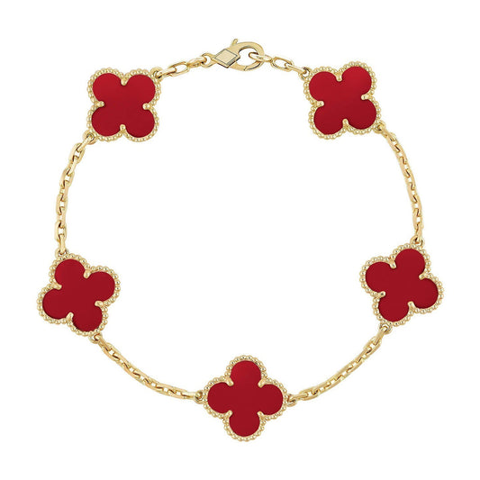 [Regal Gem] CLOVER 5 MOTIF RED CORNELIAN BRACELET COLLECTION