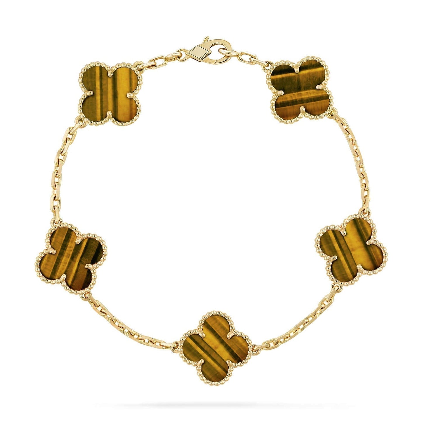 [Regal Gem] CLOVER 5 MOTIFS TIGER EYE BRACELET COLLECTION