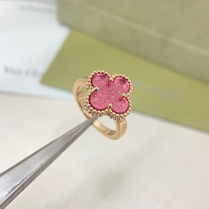 [Regal Gem]NEW ROSE QUARTZ FOUR-LEAF CLOVER RING