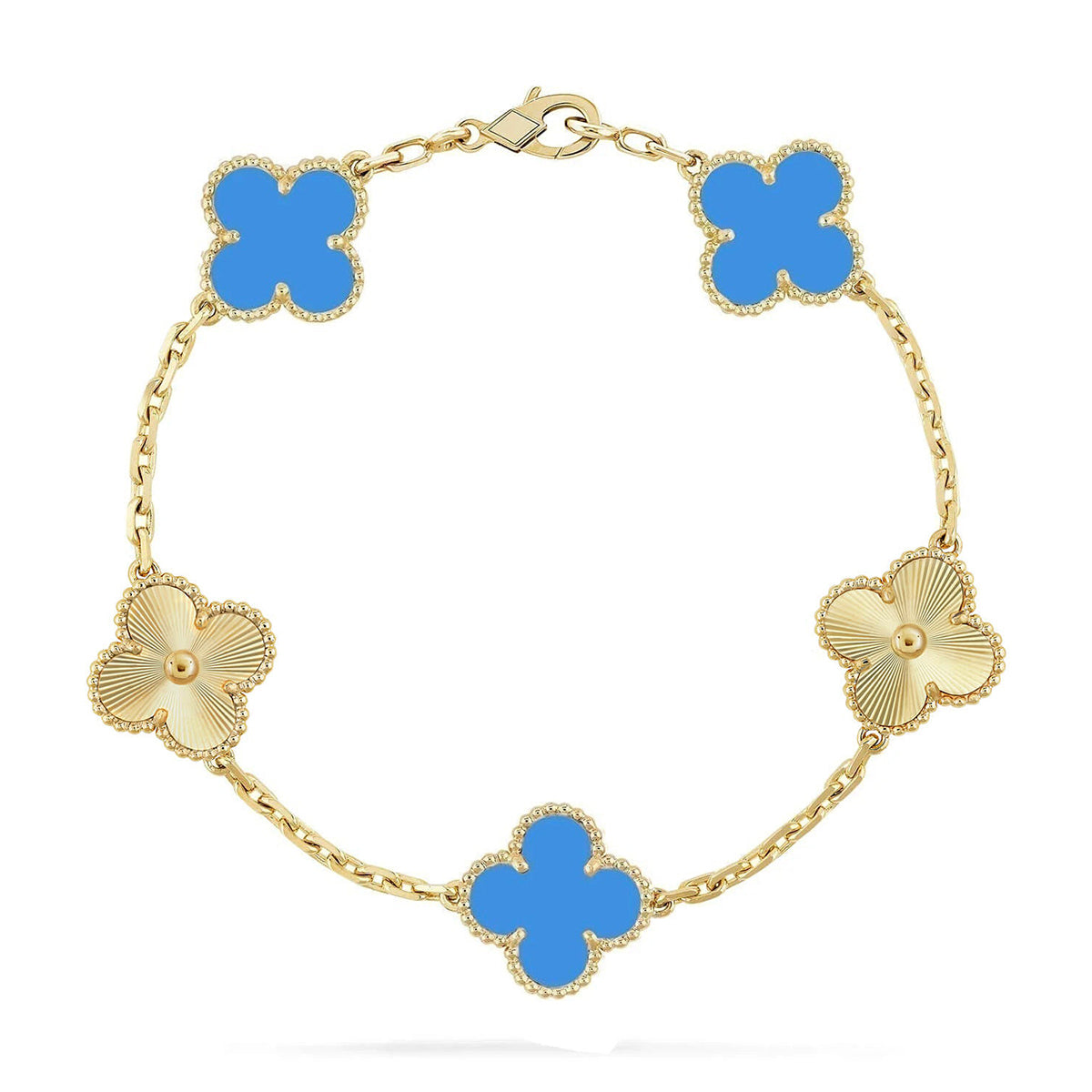 [Regal Gem] CLOVER 5 MOTIF BLUE AGATE BRACELET COLLECTION
