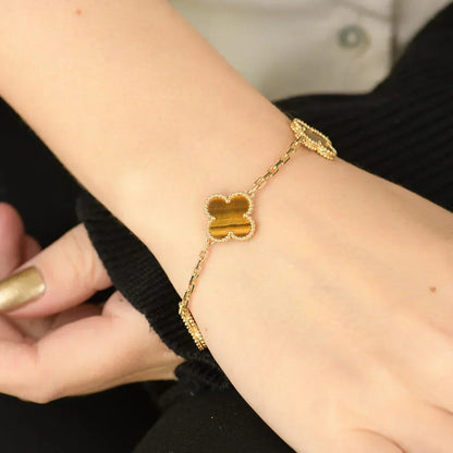 [Regal Gem] CLOVER 5 MOTIFS TIGER EYE BRACELET COLLECTION