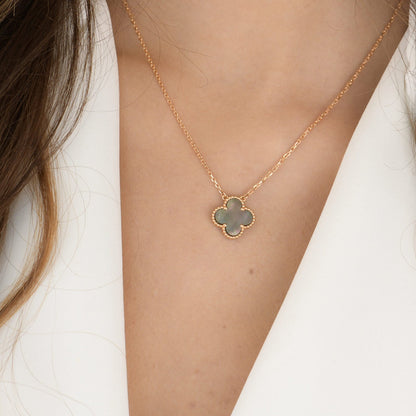 [Regal Gem]CLOVER 15MM  GRAY MOTHER OF PEARL NECKLACE
