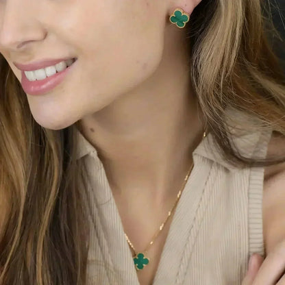 [Regal Gem]CLOVER MINI 9.5MM MALACHITE  EARRINGS