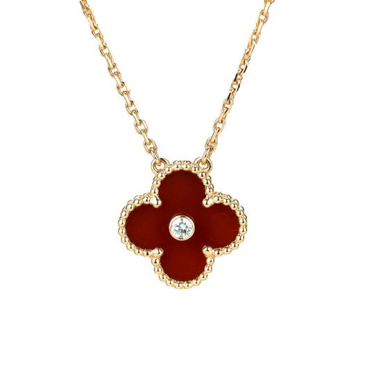 [Regal Gem]CLOVER 15MM DIAMOND CARNELIAN NECKLACE