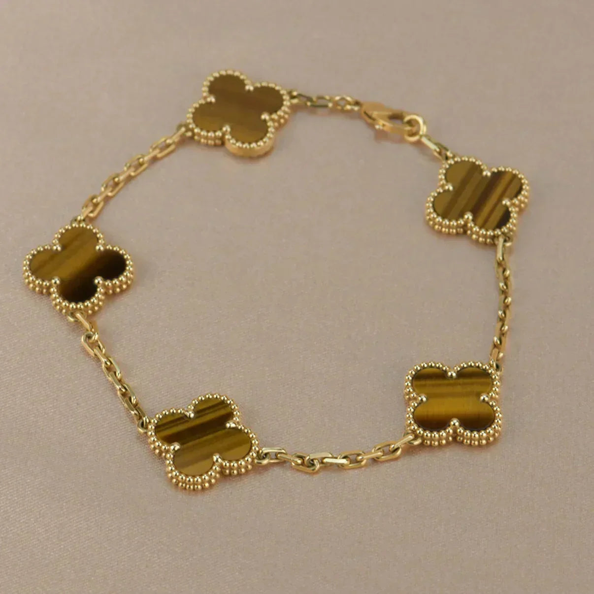 [Regal Gem] CLOVER 5 MOTIFS TIGER EYE BRACELET COLLECTION