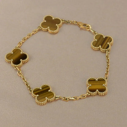 [Regal Gem] CLOVER 5 MOTIFS TIGER EYE BRACELET COLLECTION