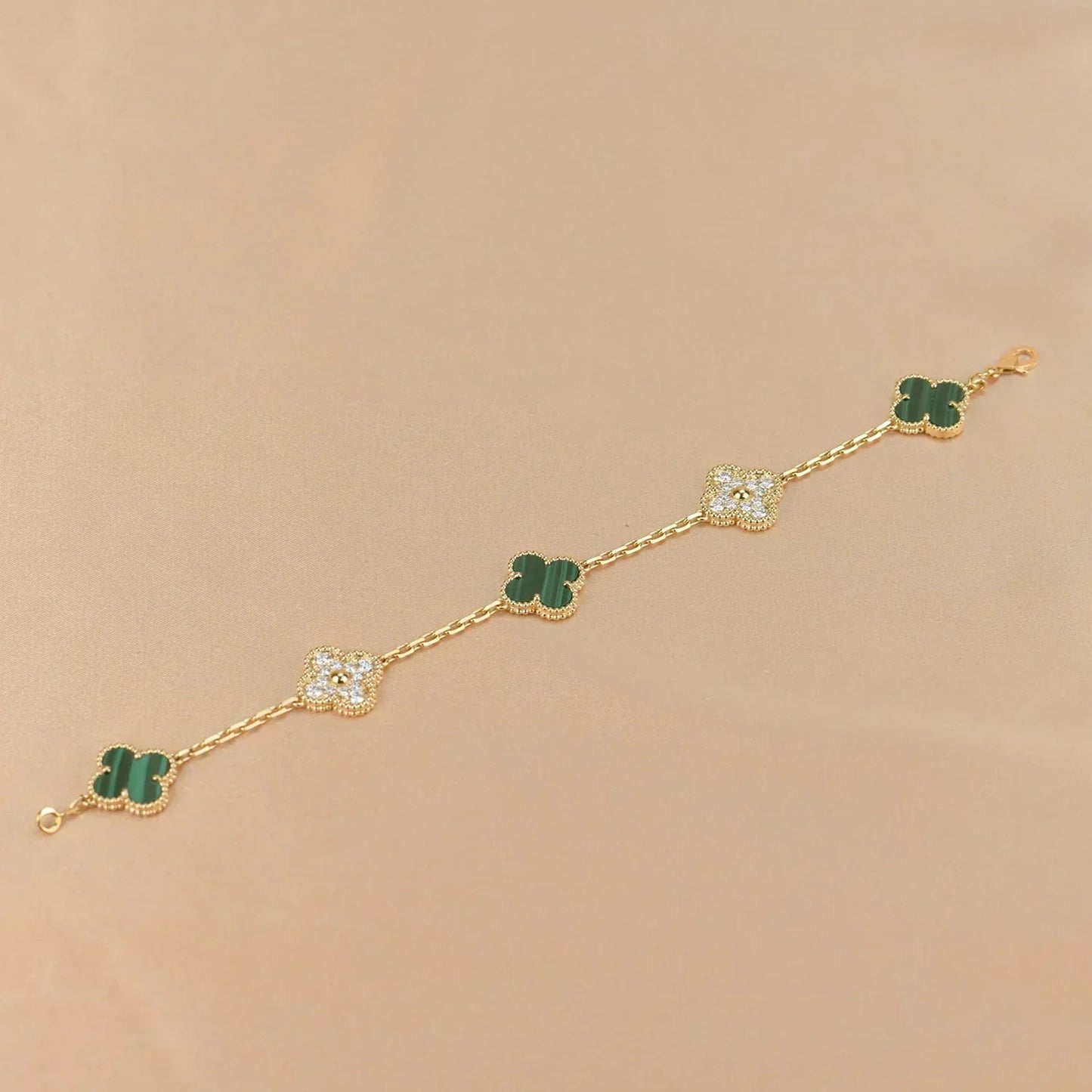 [Regal Gem] CLOVER 5 MOTIF MALACHITE BRACELET COLLECTION