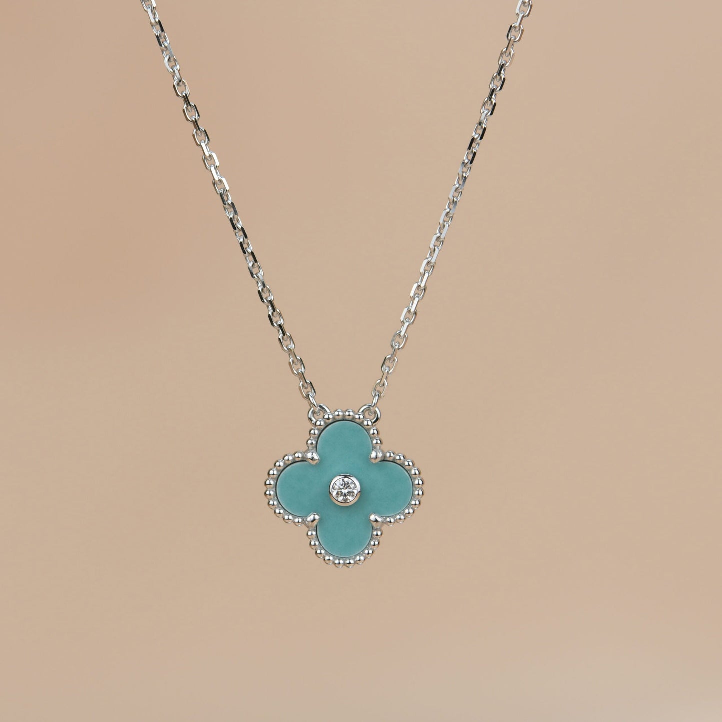 [Regal Gem]CLOVER 15MM DIAMOND SVRES PORCELAIN  NECKLACE SILVER