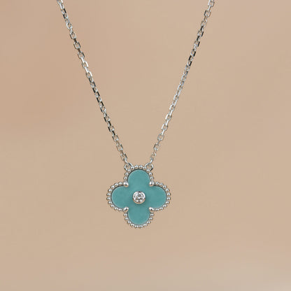 [Regal Gem]CLOVER 15MM DIAMOND SVRES PORCELAIN  NECKLACE SILVER