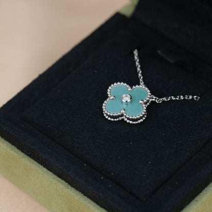 [Regal Gem]CLOVER 15MM DIAMOND SVRES PORCELAIN  NECKLACE SILVER