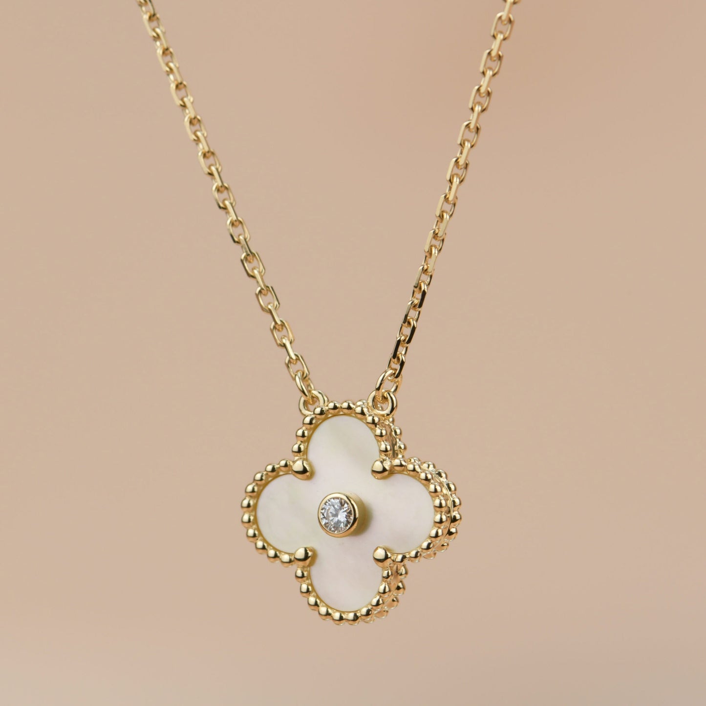 [Regal Gem]CLOVER 15MM DIAMOND GOLD MOTHER OF PEARL NECKLACE