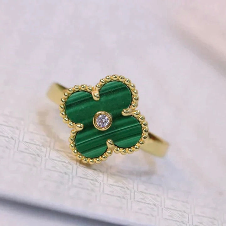 [Regal Gem]CLOVER MALACHITE RING GOLD DIAMOND