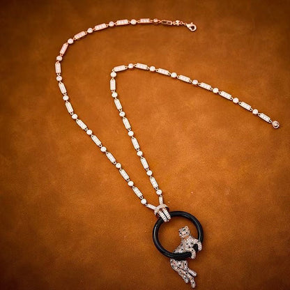 [Regal Gem jewelrys]NEW BLACK CIRCLE PANTHER FULL DIAMOND NECKLACE