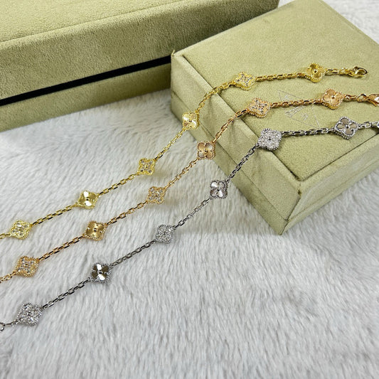[Regal Gem]CLOVER 6 MOTIF DIAMOND LASER BRACELET-w