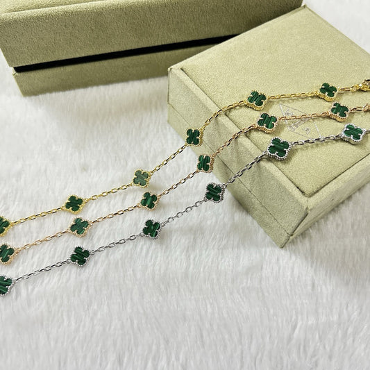 [Regal Gem]CLOVER 6 MOTIF MALACHITE BRACELET-w