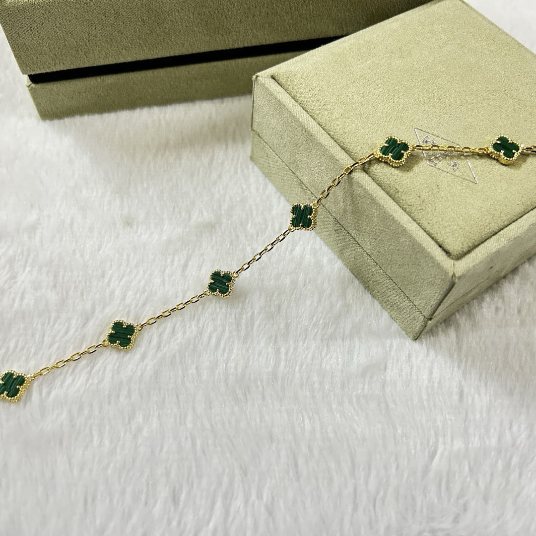 [Regal Gem]CLOVER 6 MOTIF MALACHITE BRACELET-w