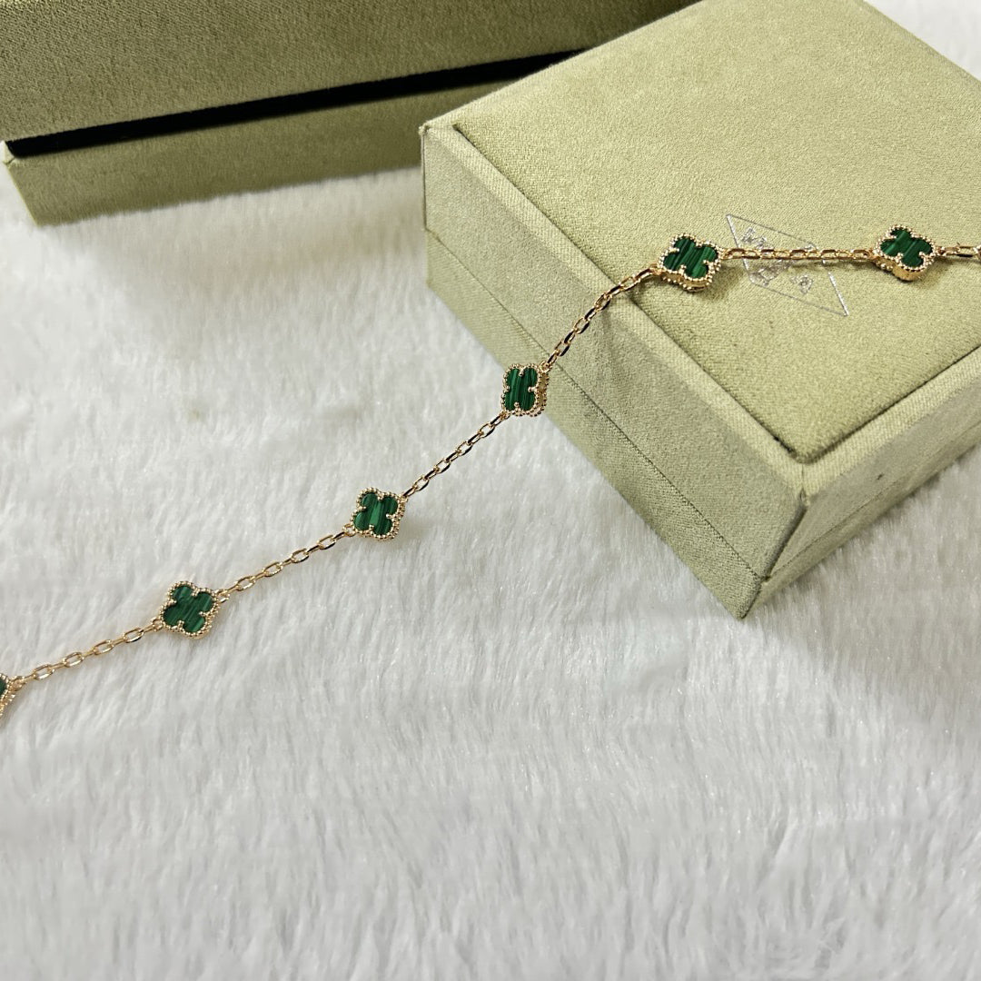 [Regal Gem]CLOVER 6 MOTIF MALACHITE BRACELET-w