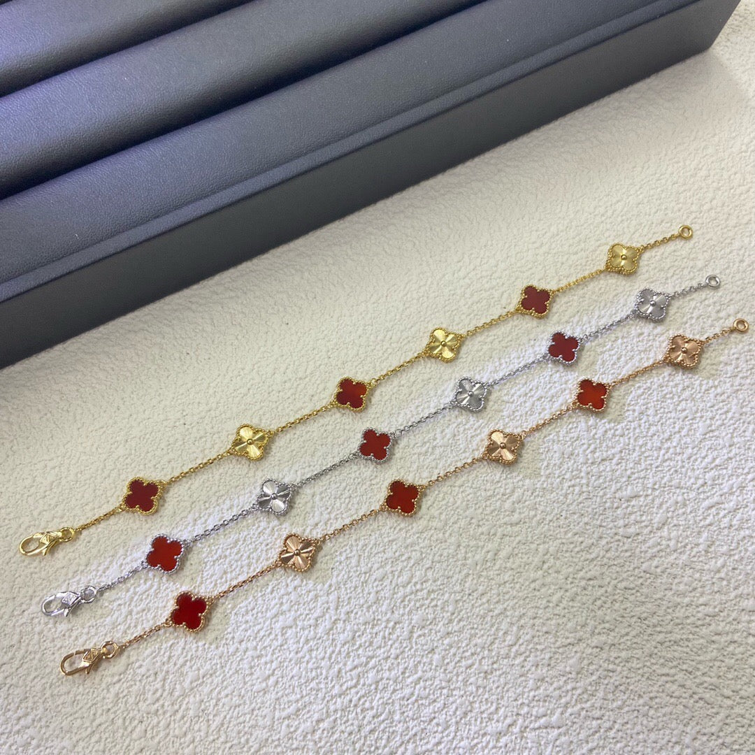 [Regal Gem]CLOVER 6 MOTIF RED AGATE LASER BRACELET-w