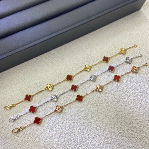 [Regal Gem]CLOVER 6 MOTIF RED AGATE LASER BRACELET-w