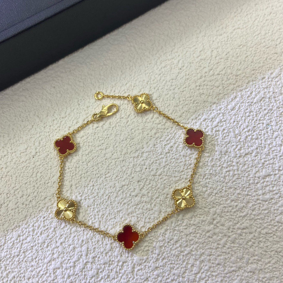 [Regal Gem]CLOVER 6 MOTIF RED AGATE LASER BRACELET-w