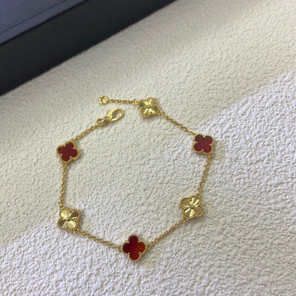 [Regal Gem]CLOVER 6 MOTIF RED AGATE LASER BRACELET-w