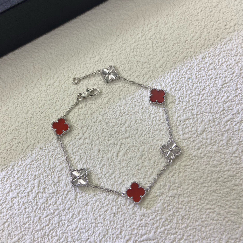 [Regal Gem]CLOVER 6 MOTIF RED AGATE LASER BRACELET-w