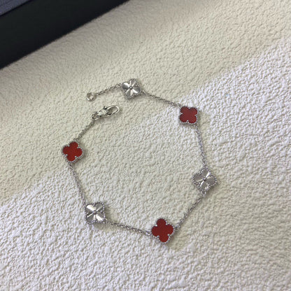 [Regal Gem]CLOVER 6 MOTIF RED AGATE LASER BRACELET-w