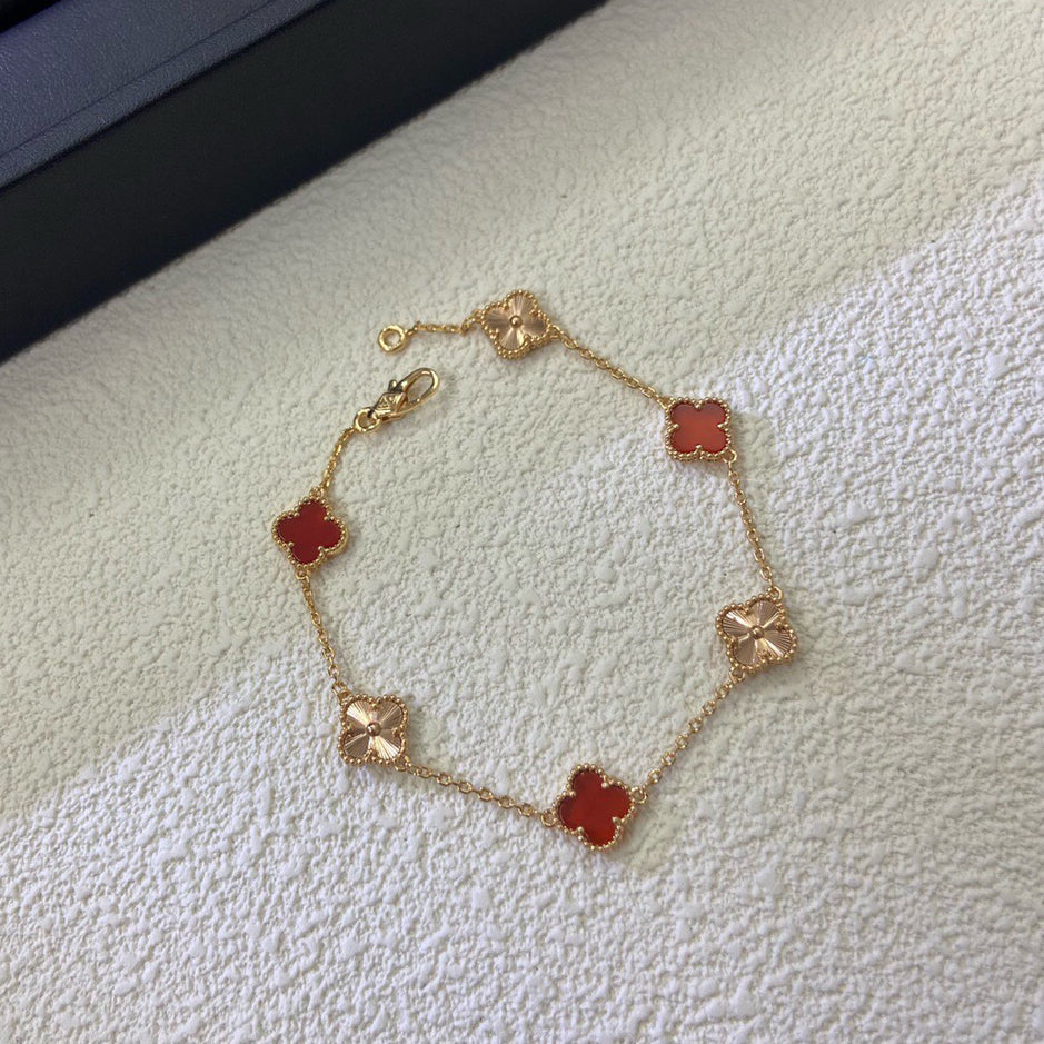 [Regal Gem]CLOVER 6 MOTIF RED AGATE LASER BRACELET-w
