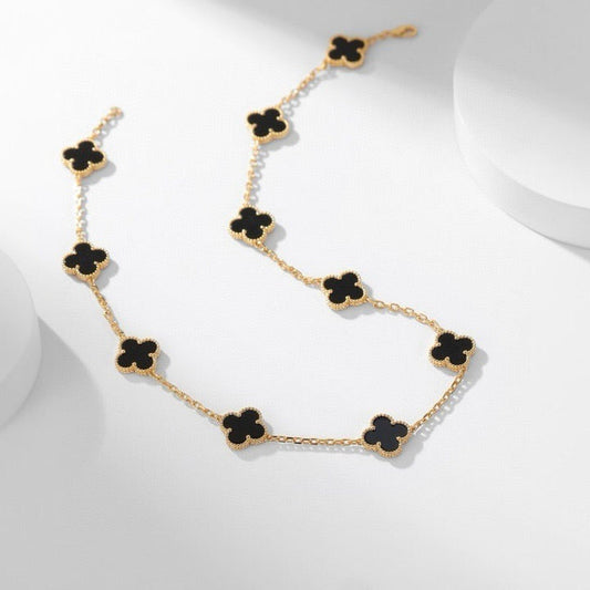 [Regal Gem]CLOVER 10 MOTIFS ONYX NECKLACE