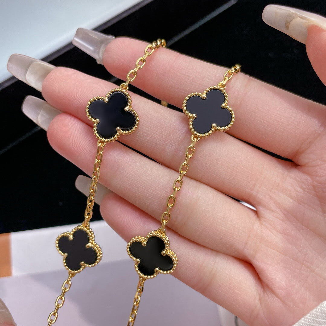 [Regal Gem]CLOVER 10 MOTIFS ONYX NECKLACE