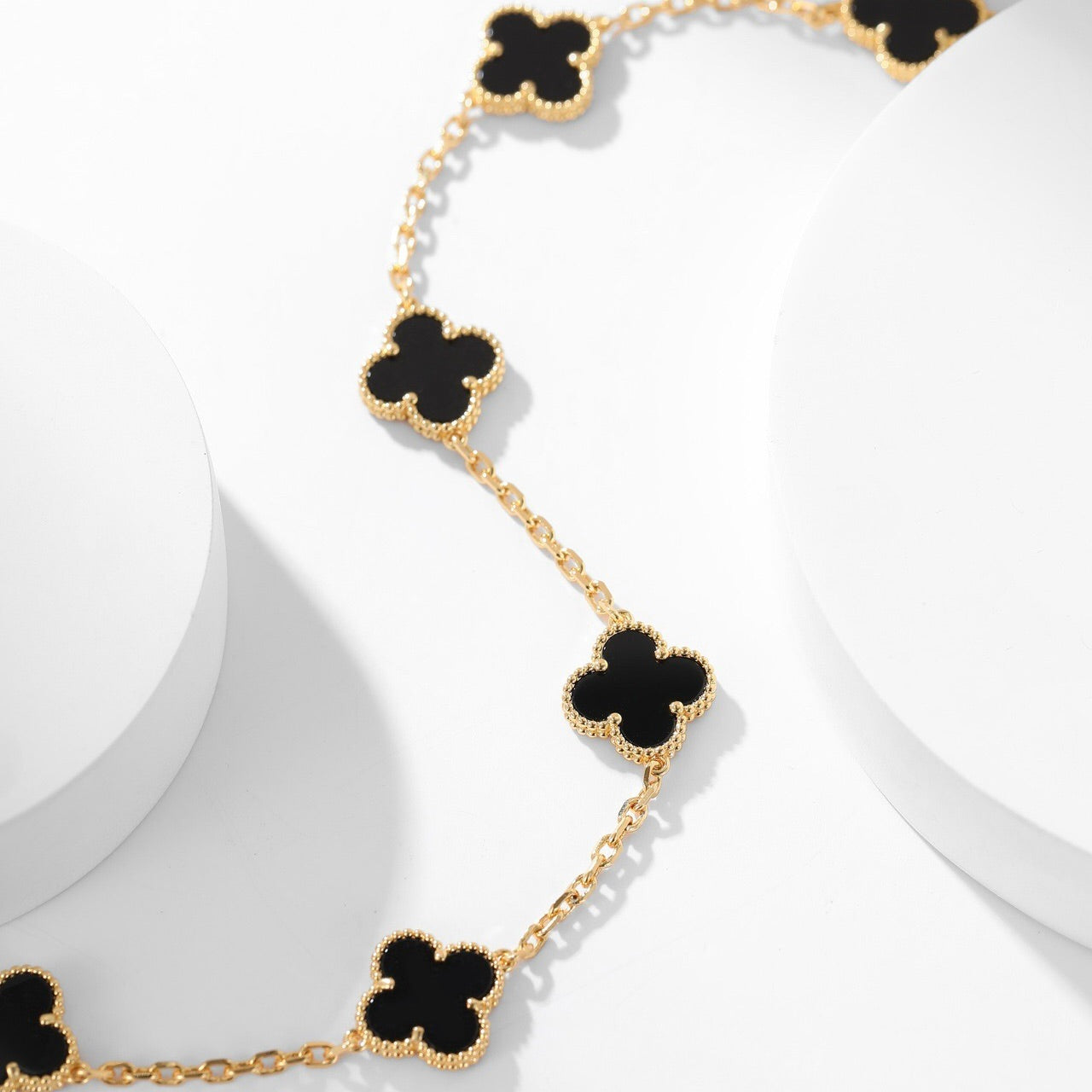 [Regal Gem]CLOVER 10 MOTIFS ONYX NECKLACE