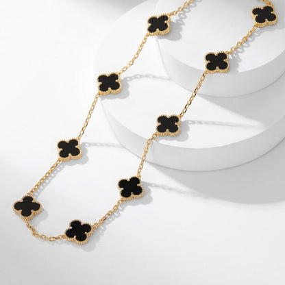 [Regal Gem]CLOVER 10 MOTIFS ONYX NECKLACE