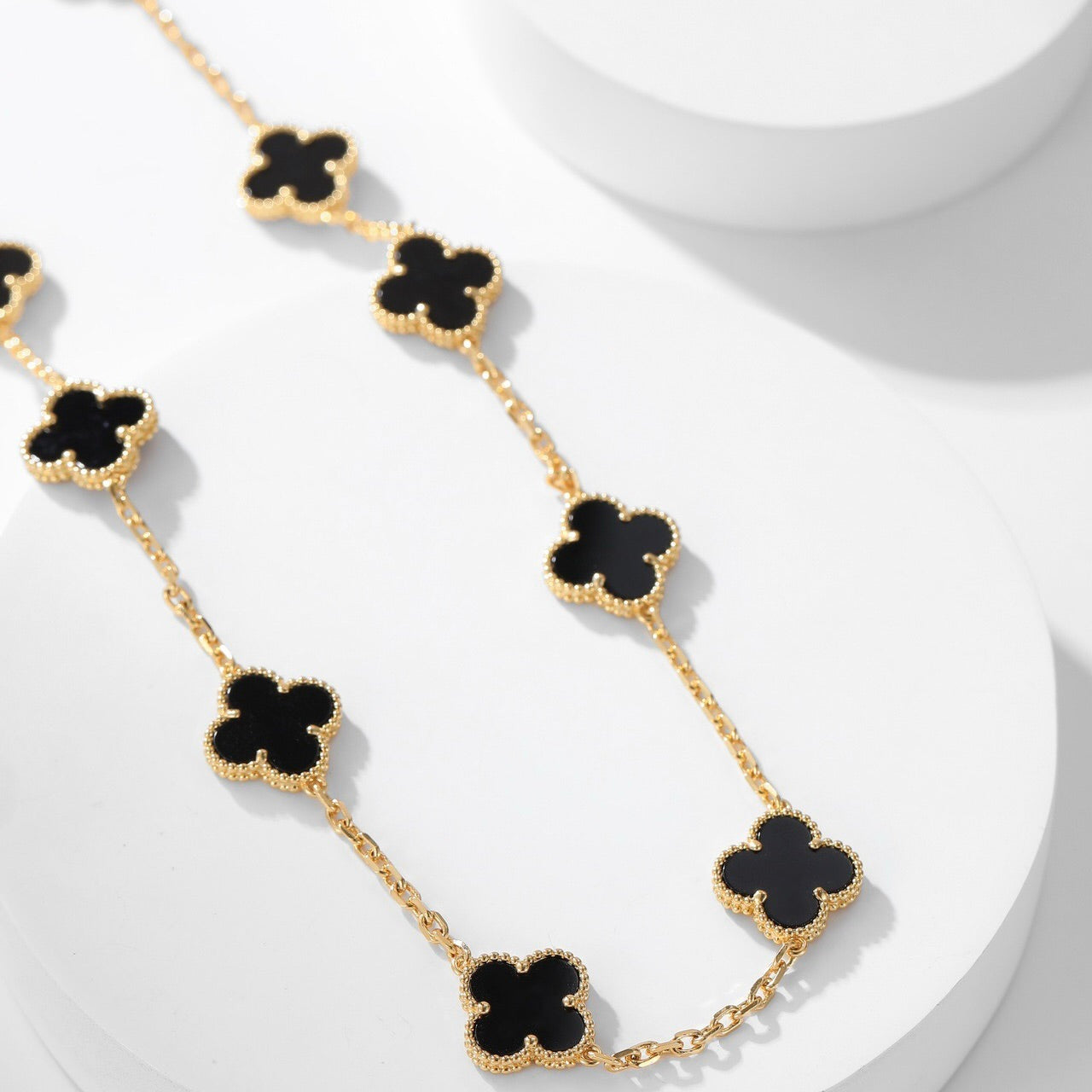 [Regal Gem]CLOVER 10 MOTIFS ONYX NECKLACE