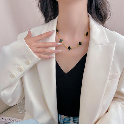 [Regal Gem]CLOVER 10 MOTIFS ONYX NECKLACE