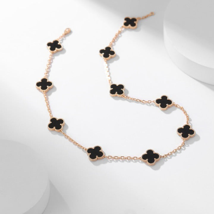 [Regal Gem]CLOVER 10 MOTIFS ONYX NECKLACE