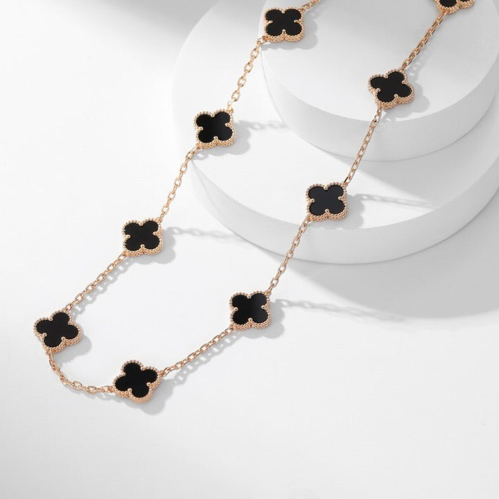 [Regal Gem]CLOVER 10 MOTIFS ONYX NECKLACE