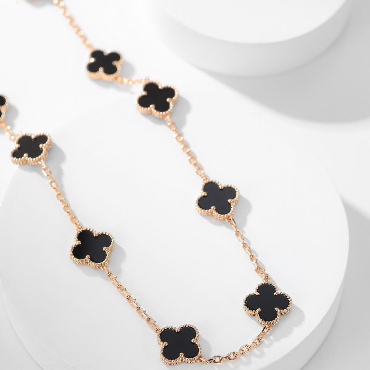[Regal Gem]CLOVER 10 MOTIFS ONYX NECKLACE