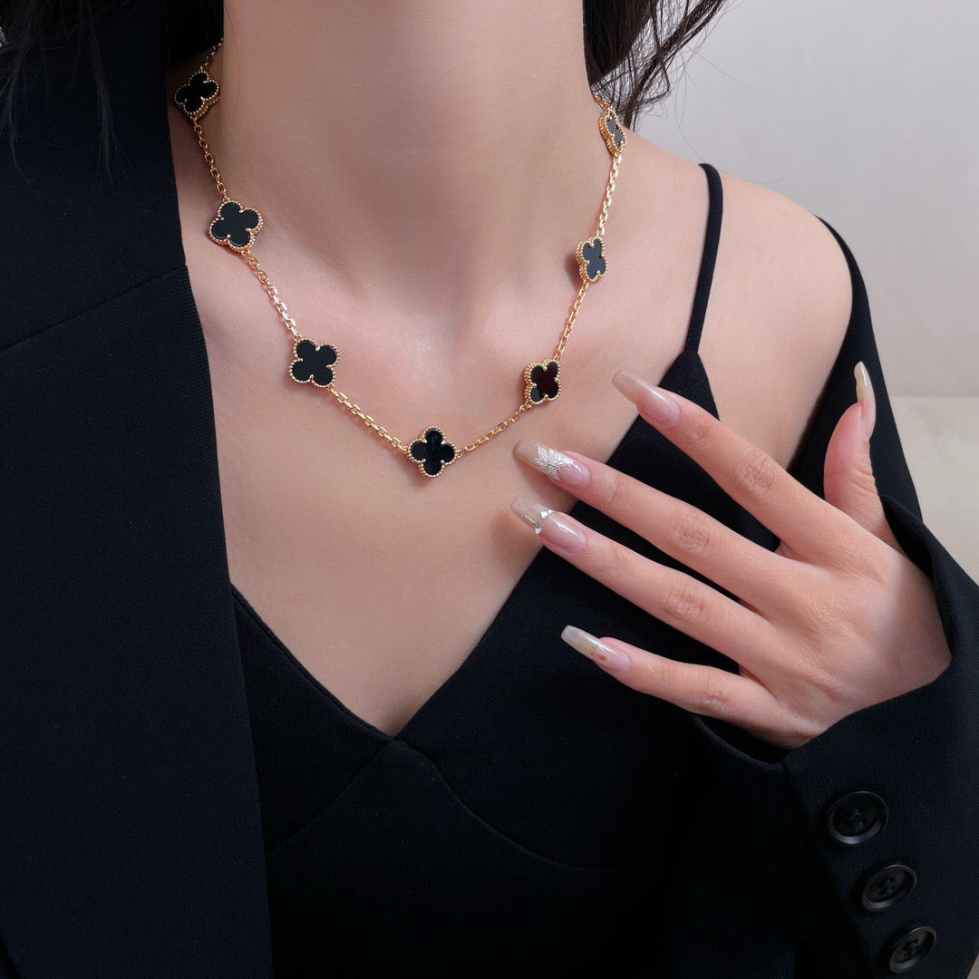 [Regal Gem]CLOVER 10 MOTIFS ONYX NECKLACE