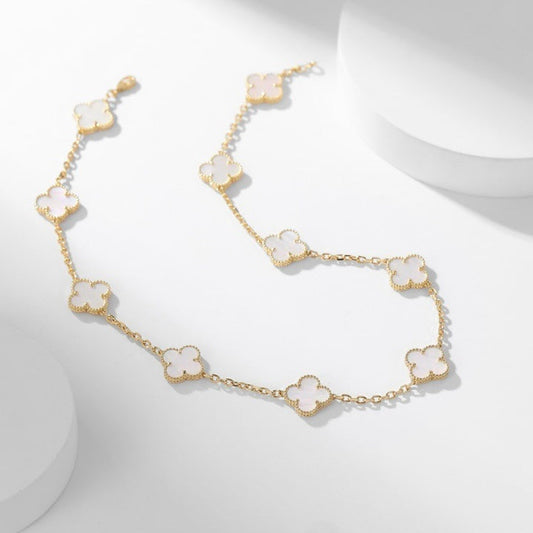 [Regal Gem]CLOVER 10 MOTIFS WHITE MOTHER OF PEARL NECKLACE