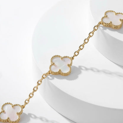 [Regal Gem]CLOVER 10 MOTIFS WHITE MOTHER OF PEARL NECKLACE
